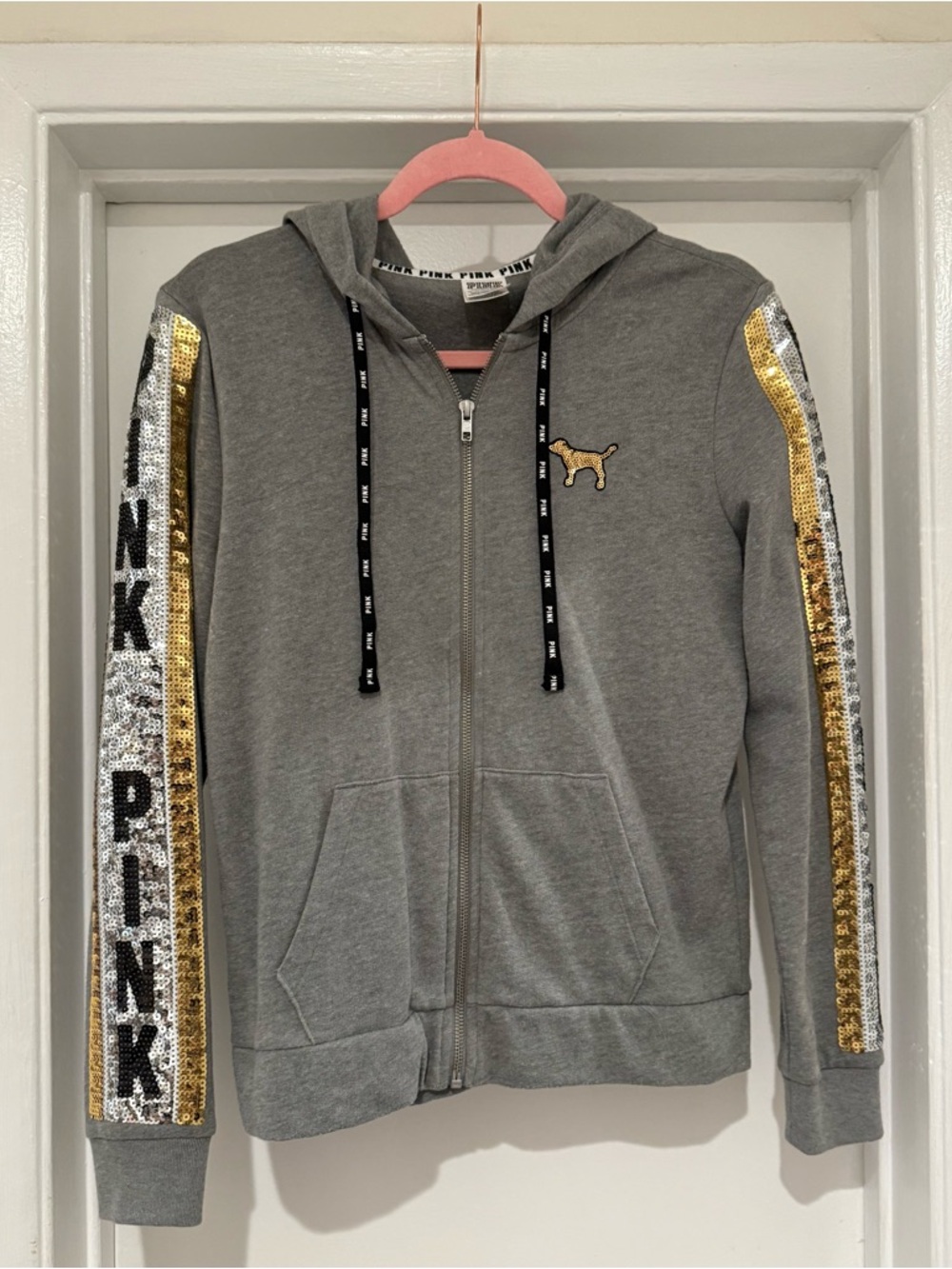 Victoria's Secret PINK Sequined Gray Full Zip Up Hoodie / Jacket / Sweater